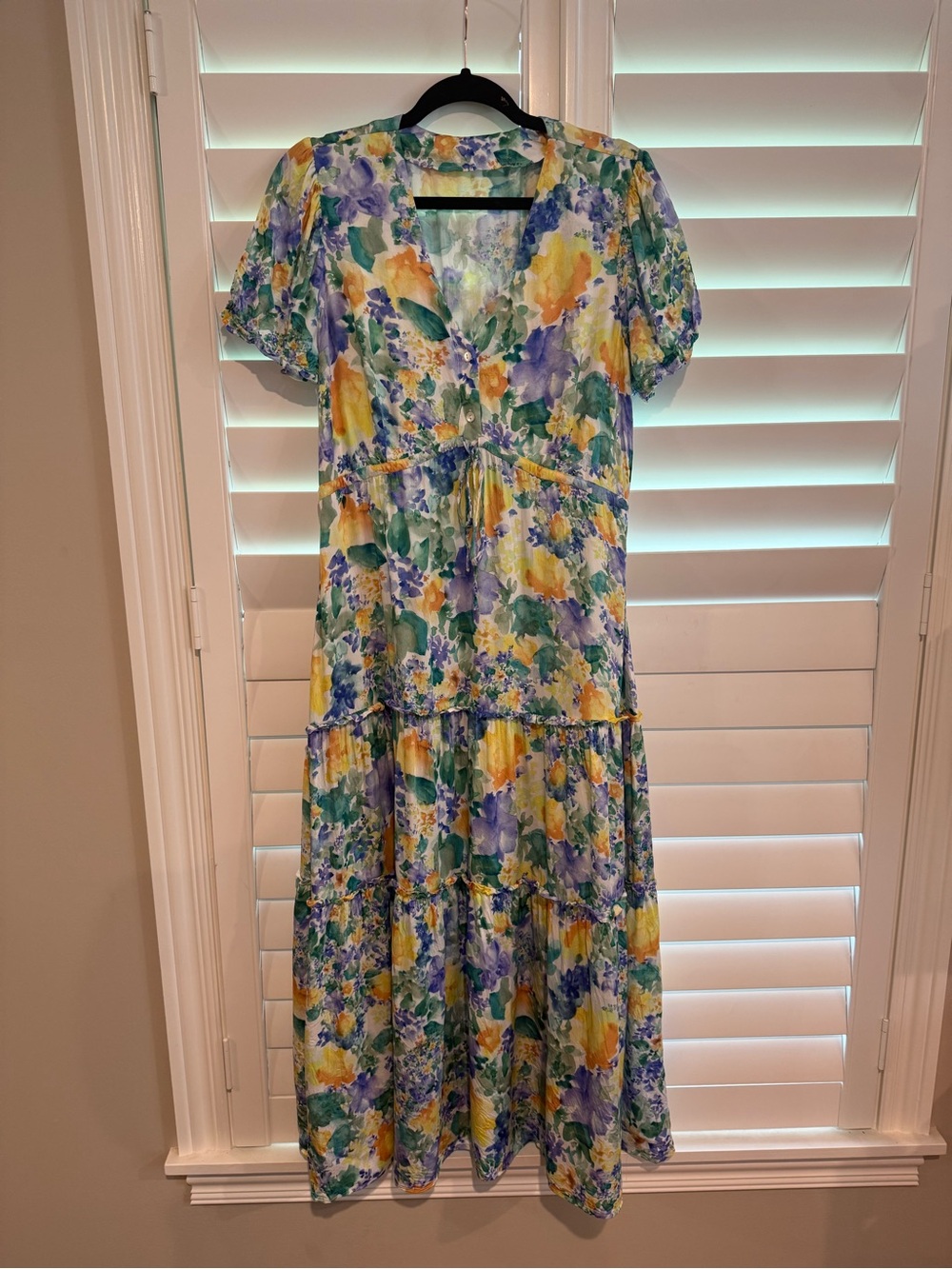 Pietro Brunelli Maternity Floral Tiered Midi Dress in Yellow, blue and Green